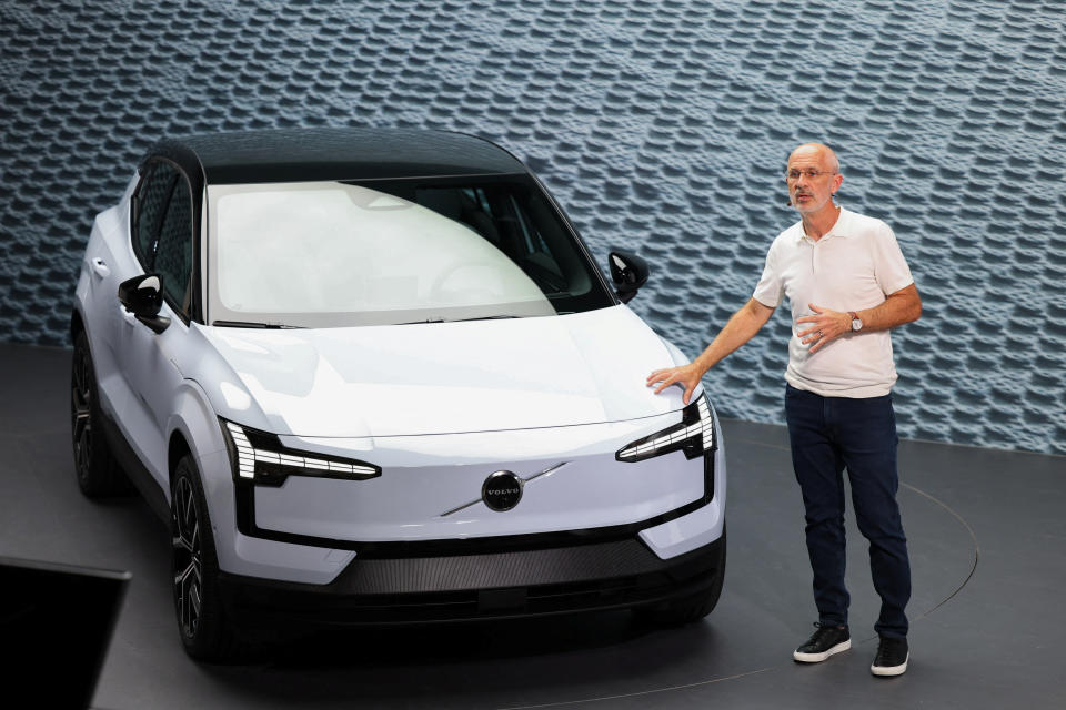 Jim Rowan, Volvo President & Chief Executive Officer, speaks during the reveal event of the Volvo EX30 electric SUV vehicle in Milan, Italy June 7, 2023. REUTERS/Claudia Greco