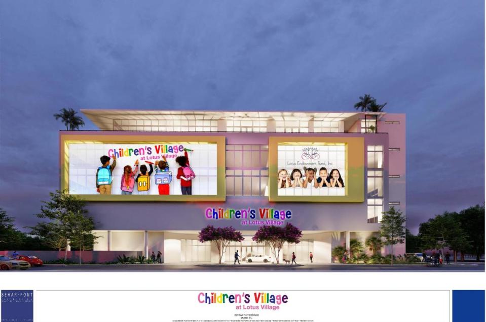 Representación de la planeada Children's Village de cinco plantas, una extensión de Lotus Village en Overtown que se centrará en la educación, el enriquecimiento, la terapia y el asesoramiento de los niños. (Behar Font).
