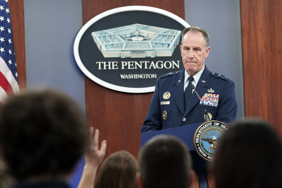 Pentagon spokesman Air Force Brig. Gen. Patrick Ryder pauses as he is asked about Defense Secretary Lloyd Austin during a briefing at the Pentagon in Washington, Tuesday, Jan. 9, 2024. (usan Walsh/AP)