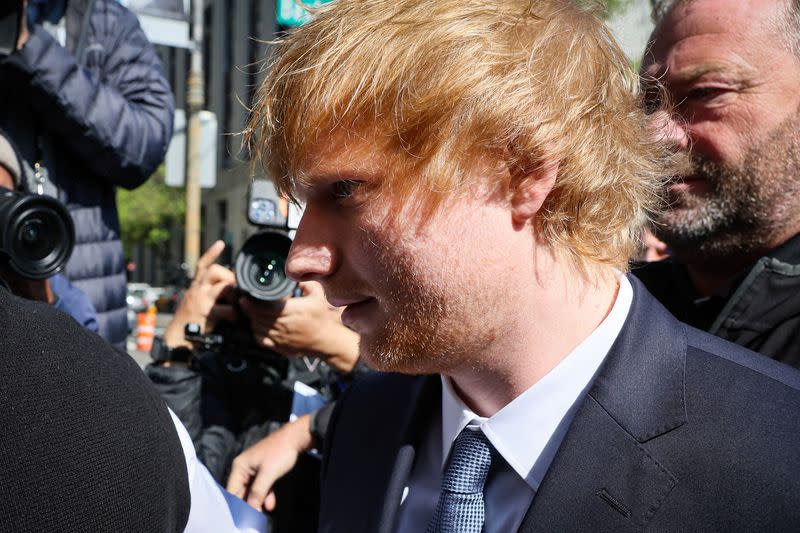 Singer Ed Sheeran arrives at Manhattan Federal Court in New York