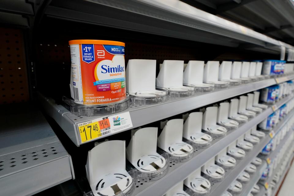 Shelves typically stocked with baby formula sit mostly empty on Tuesday, May 10, 2022. Parents across the U.S. are scrambling to find baby formula because supply disruptions and a massive safety recall have swept many leading brands off store shelves. (AP Photo/Eric Gay)