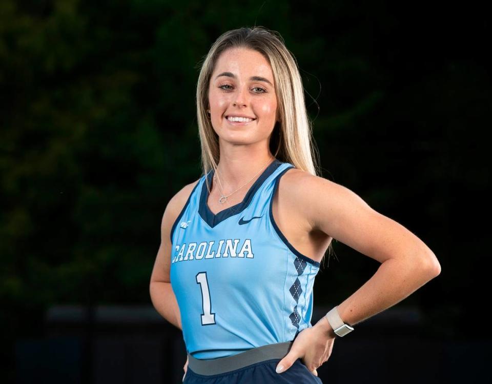 North Carolina field hockey player Erin Matson, poses for a portrait on Wednesday, October 6. 2021 in Chapel Hill, N.C.