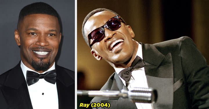 Jamie Foxx wore prosthetic eyelids so his eyes would be glued shut for 14 hours on filming days while he played Ray Charles in the movie Ray.