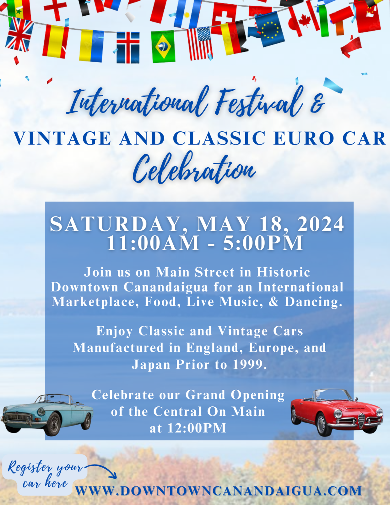 Flyer for upcoming Canandaigua International Festival & Vintage Car Celebration