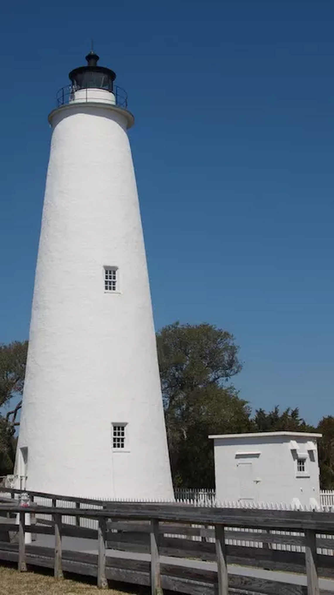 The Ocracoke Light Station is just 75 feet tall because it was meant to guide ships in the Pamlico Sound, not the ocean. Only the base is ever open to the public, and the tower and its keepers’ quarters are undergoing repairs after being flooded by Hurricane Dorian in 2019.