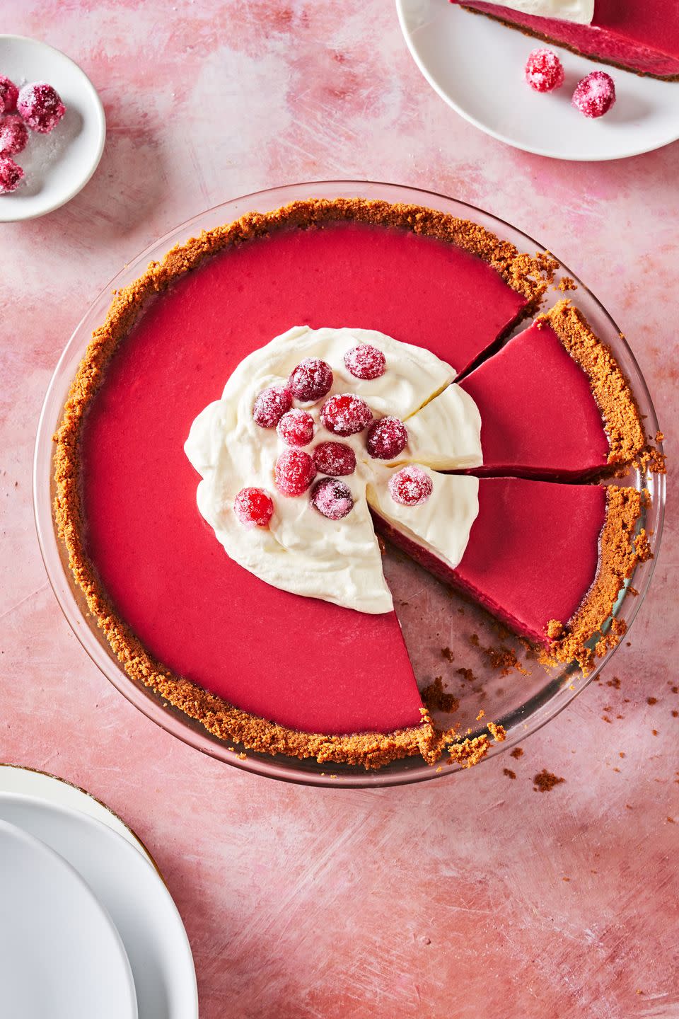 <p>The filling of this pie tastes like a combination of coconut <a href="https://www.delish.com/cooking/recipe-ideas/a35195362/panna-cotta-recipe/" rel="nofollow noopener" target="_blank" data-ylk="slk:panna cotta;elm:context_link;itc:0;sec:content-canvas" class="link ">panna cotta</a>, <a href="https://www.delish.com/holiday-recipes/thanksgiving/g309/fresh-cranberries/" rel="nofollow noopener" target="_blank" data-ylk="slk:cranberry;elm:context_link;itc:0;sec:content-canvas" class="link ">cranberry</a> curd, and raspberry <a href="https://www.delish.com/cooking/recipe-ideas/a32935346/sorbet-recipe/" rel="nofollow noopener" target="_blank" data-ylk="slk:sorbet;elm:context_link;itc:0;sec:content-canvas" class="link ">sorbet</a>. The crust, made of crushed Biscoff, is the perfect foil for the sweet-tart filling. Plus, it tastes like <a href="https://www.delish.com/cooking/recipes/a46588/copycat-trader-joes-cookie-butter-recipe/" rel="nofollow noopener" target="_blank" data-ylk="slk:cookie butter;elm:context_link;itc:0;sec:content-canvas" class="link ">cookie butter</a>.</p><p>Get the <strong><a href="https://www.delish.com/cooking/recipe-ideas/a37418556/cranberry-pie-recipe/" rel="nofollow noopener" target="_blank" data-ylk="slk:Cranberry Pie recipe;elm:context_link;itc:0;sec:content-canvas" class="link ">Cranberry Pie recipe</a></strong>.</p>