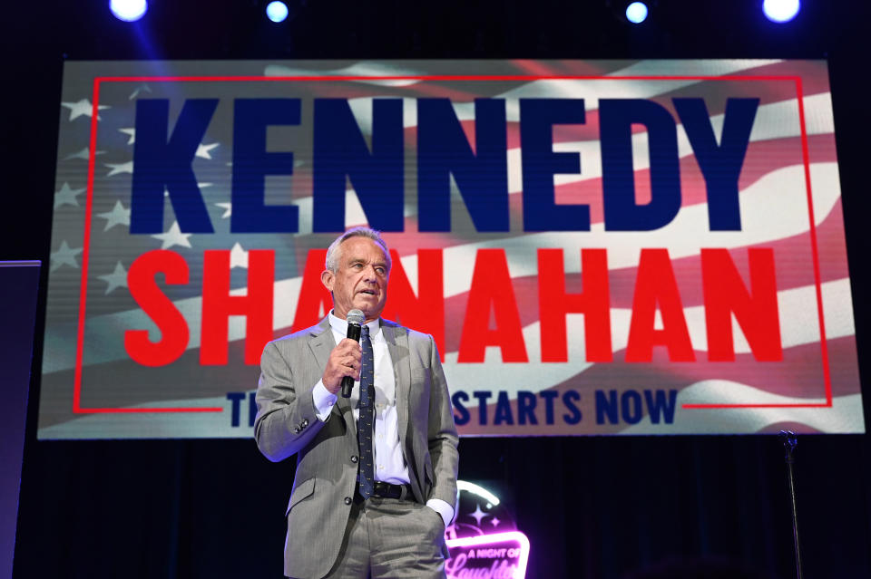 Independent presidential candidate Robert F. Kennedy Jr. speaks to supporters during a campaign event, Sunday, April 21, 2024, in Royal Oak, Mich. (AP Photo/Jose Juarez)