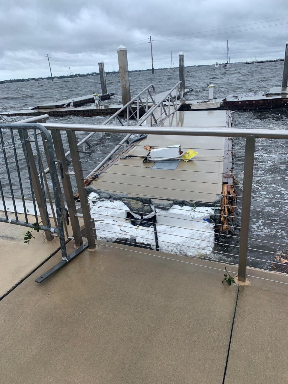 The floating docks at Lee Wenner Park in Cocoa Village sustained major damage during Hurricane Nicole.