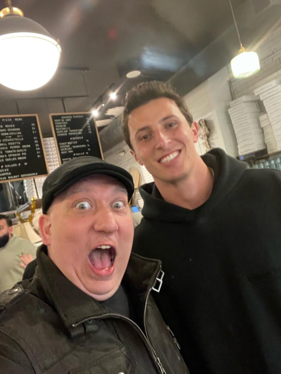 Giants quarterback Tommy DeVito with owner Nino Coniglio at Coniglio's Old Fashioned restaurant in Morristown on Tuesday, Dec. 19, 2023.