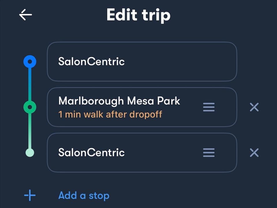 A screenshot of the Waymo route in the app.