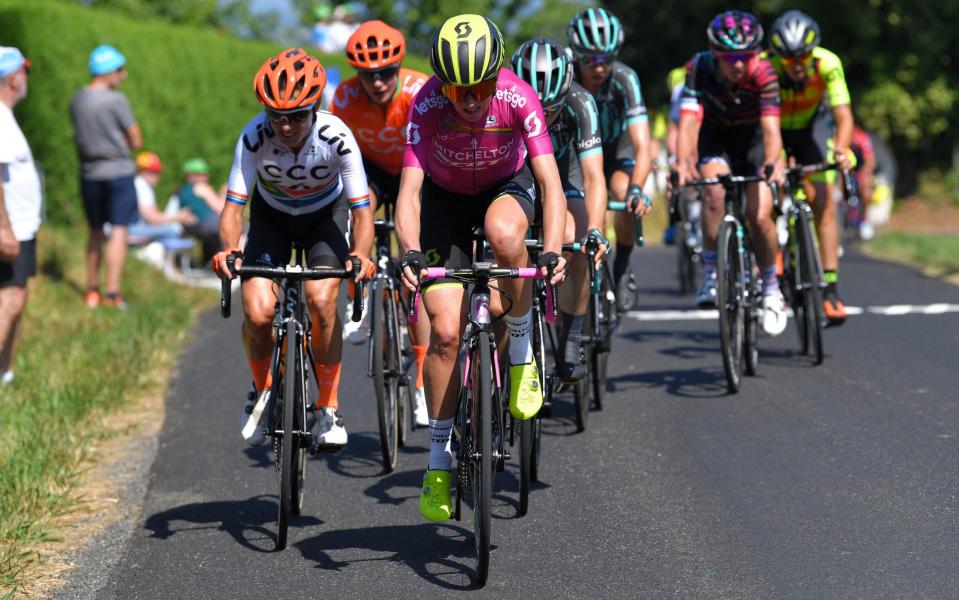 Riders compete during Friday's La Course by Le Tour - Velo