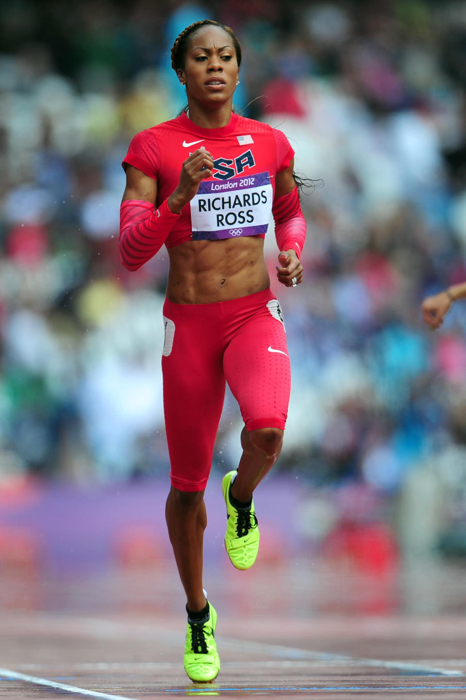 Sanya Richards-Ross of the United States competes in the Women's 400m Heats on Day 7 of the London 2012 Olympic Games at Olympic Stadium on August 3, 2012 in London, England. (Photo by Stu Forster/Getty Images)