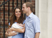 The Duke and Duchess of Cambridge leave the Lindo Wing of St Mary's Hospital in London, with their newborn son.