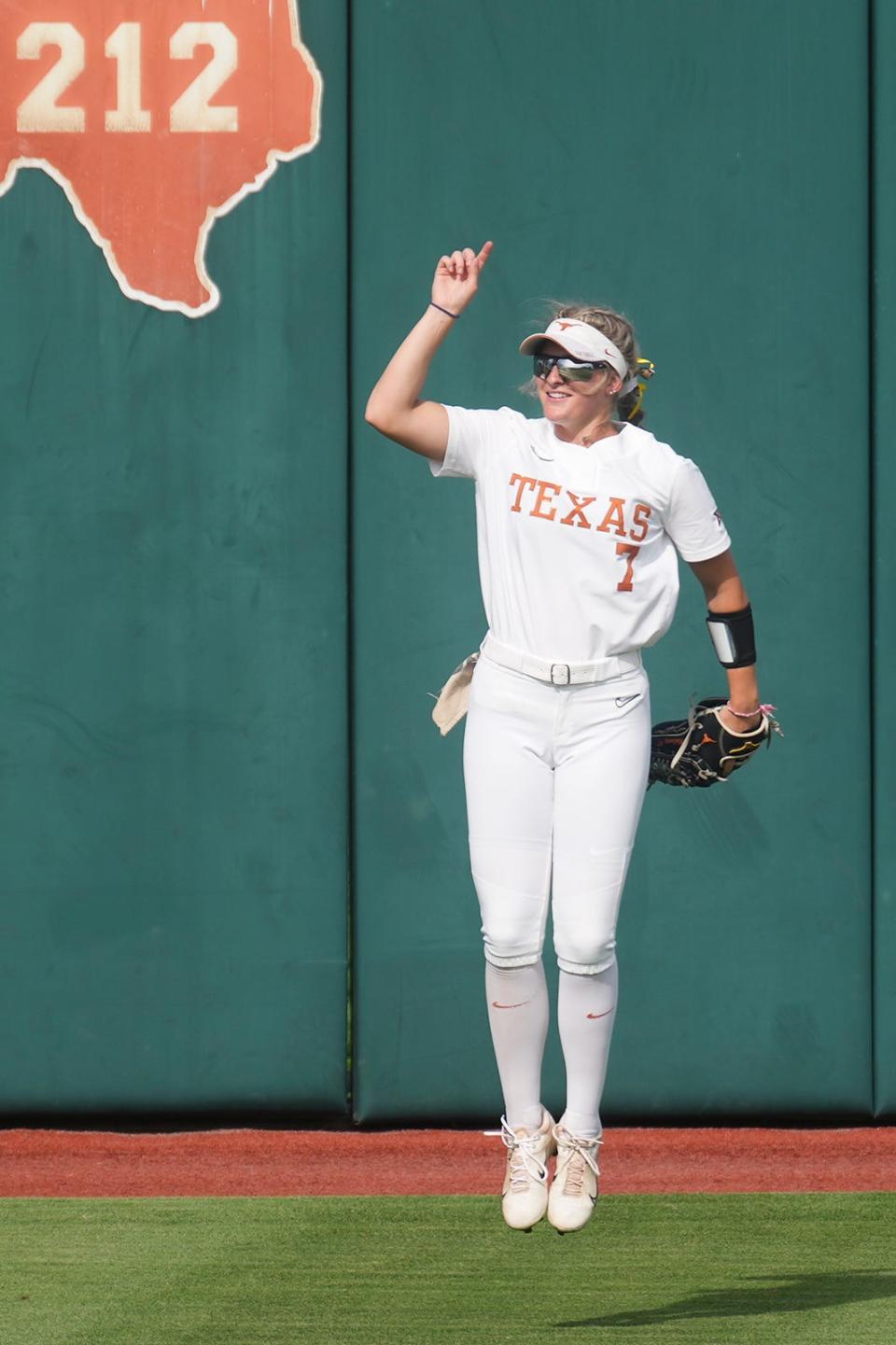 Texas right fielder Ashton Maloney, a redshirt freshman, celebrates yet another win in the Austin Regional. The Longhorns went 3-0 over the weekend and find themselves in their fourth super regional in five years under head coach Mike White.