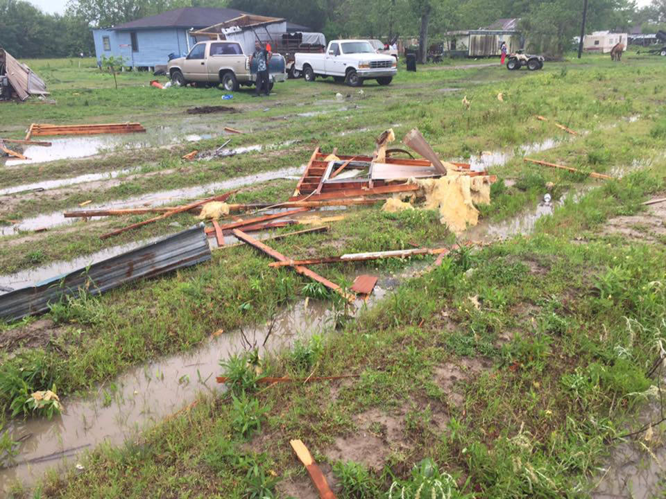 A trailer home where two people were killed after a possible tornado, is damaged in Breaux Bridge, St. Martin Parish, Louisiana, U.S., April 2, 2017. St. Martin Parish Sheriff's Office/Handout via REUTERS ATTENTION EDITORS - THIS IMAGE WAS PROVIDED BY A THIRD PARTY. EDITORIAL USE ONLY.