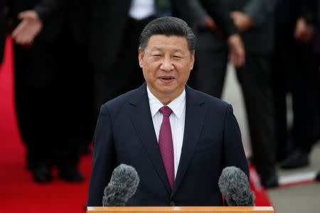 Chinese President Xi Jinping speaks after his arrival at the airport in Hong Kong, China, ahead of celebrations marking the city's handover from British to Chinese rule, June 29, 2017. REUTERS/Bobby Yip