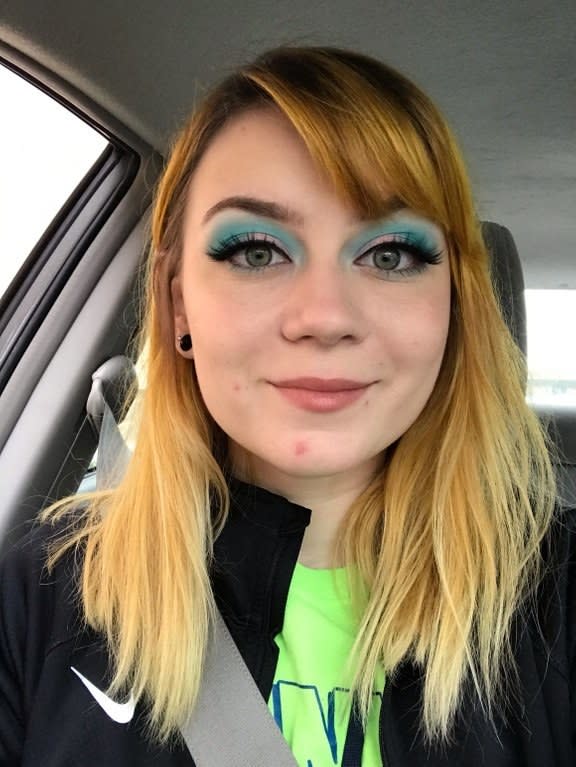 <h1 class="title">redditor wearing bright blue eye shadow</h1><cite class="credit">Courtesy of Reddit/TheSmeggingCompass</cite>