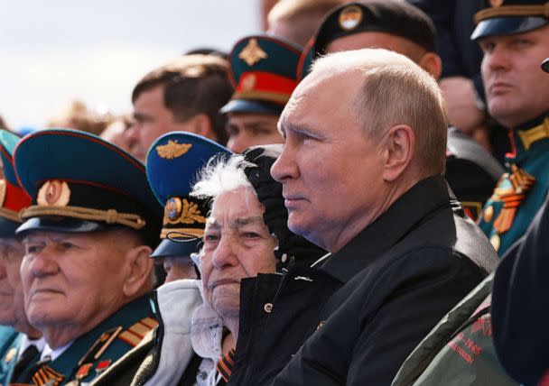 PHOTO: Vladimir Putin and Russia face isolation from the west. In this image, Putin watches the Victory Day military parade at Moscow's Red Square, on May 9, 2022. (Mikhail Metzel/Sputnik/AFP via Getty Images, FILE)