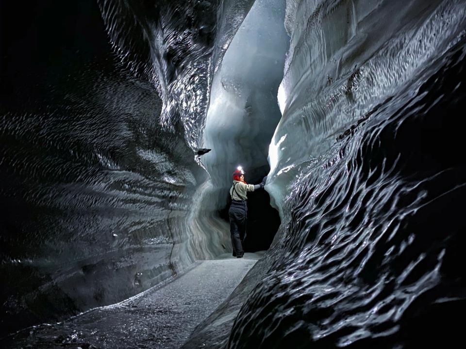 The writer explores an ice cave