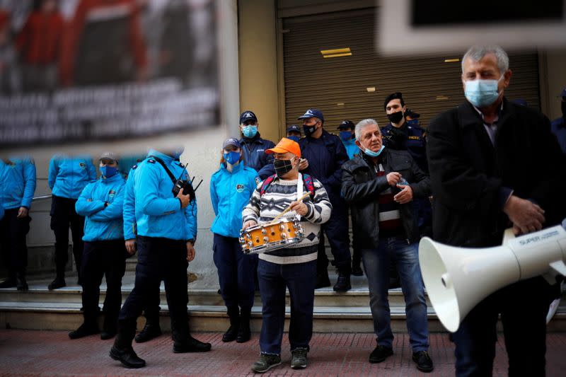 Greek hospital doctors and staff take part in a demonstration against a lack of intensive care units at public hospitals, in Athens