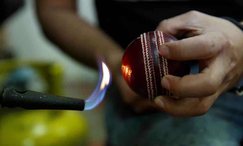 A Duke cricket ball being lamped