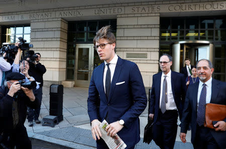 Alex van der Zwaan leaves after a plea agreement hearing at the D.C. federal courthouse in Washington, U.S., February 20, 2018. REUTERS/Yuri Gripas