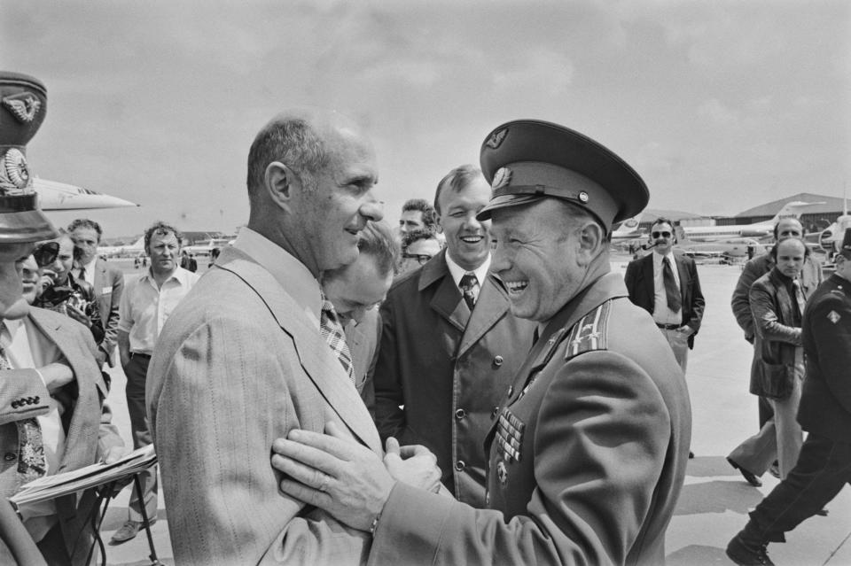 Thomas Stafford, left, with Alexei Leonov