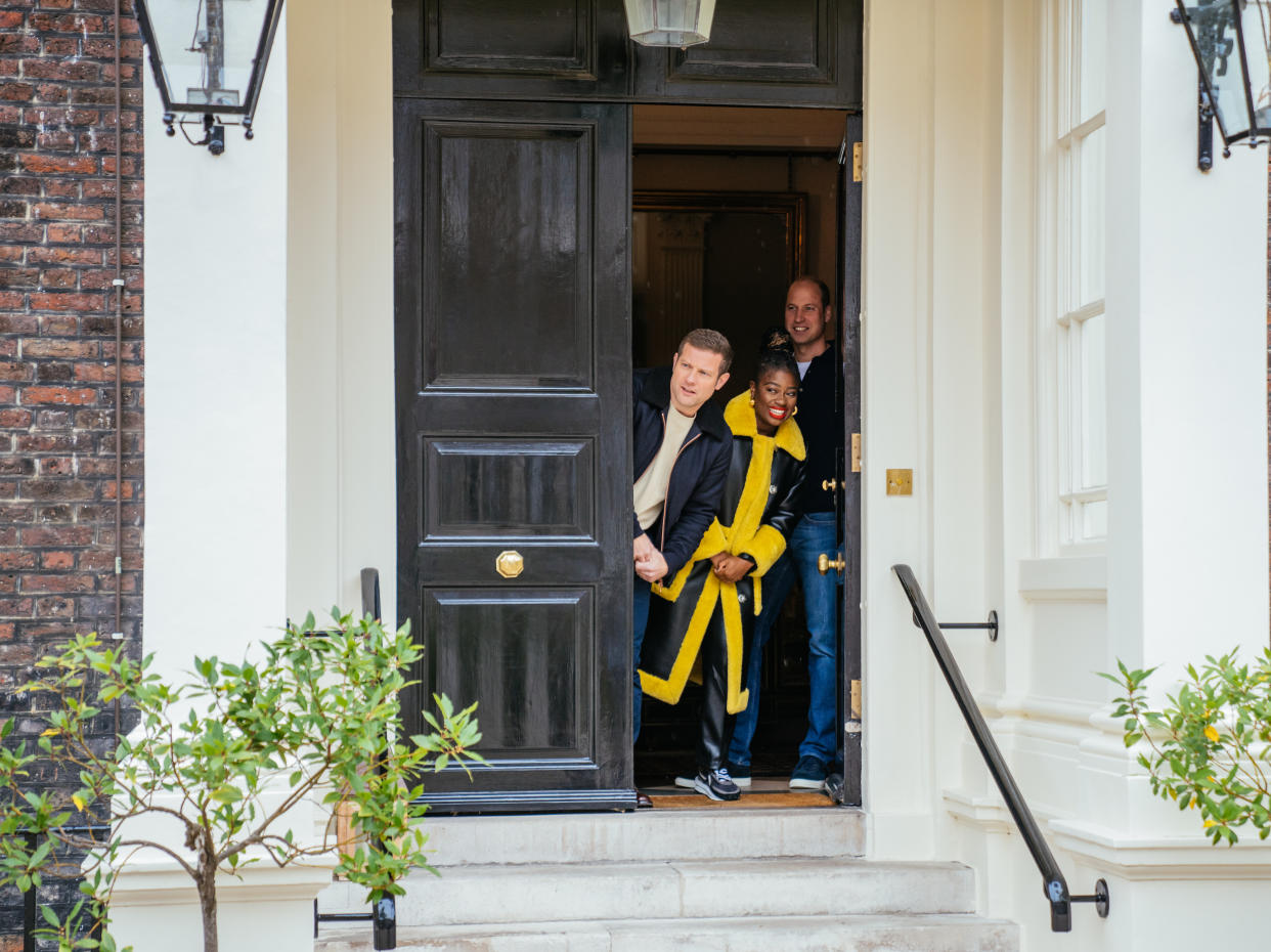 The Duke of Cambridge was joined on the Kensington Palace doorstep by the presenters Clara Amfo and Dermot O'Leary. (Getty Images)