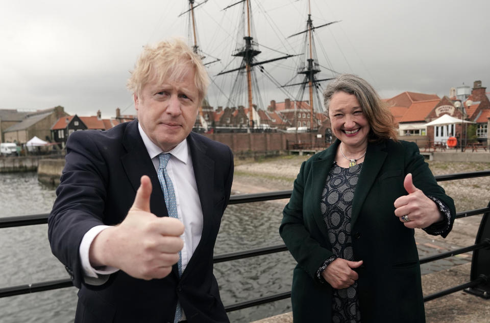 Prime Minister Boris Johnson with newly elected Hartlepool MP Jill Mortimer (Owen Humphreys/PA)