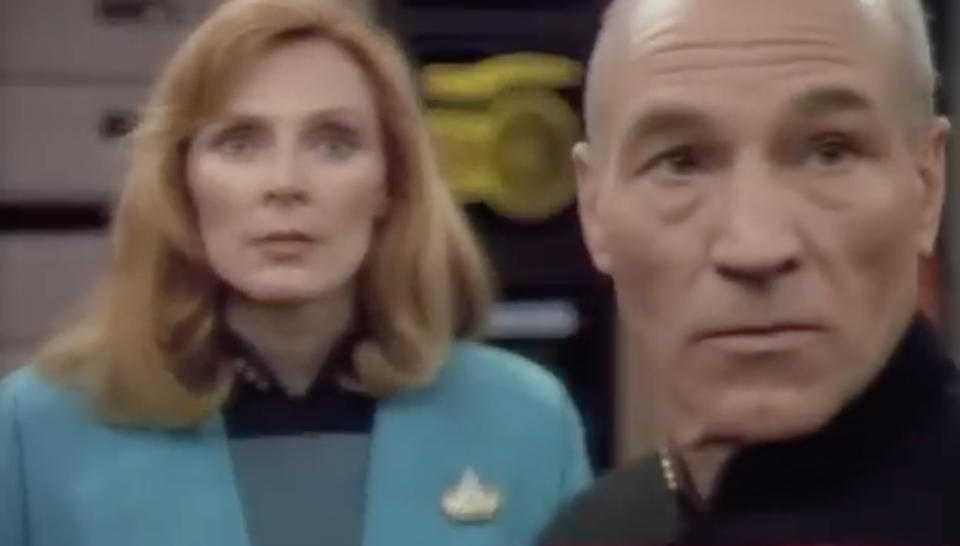 Gates McFadden and Patrick Stewart in "Star Trek: The Next Generation"