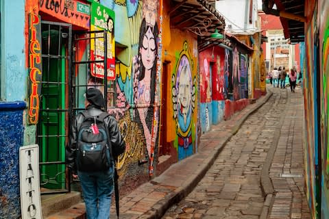 The colourful Calle del Embudo in Bogota - Credit: iStock