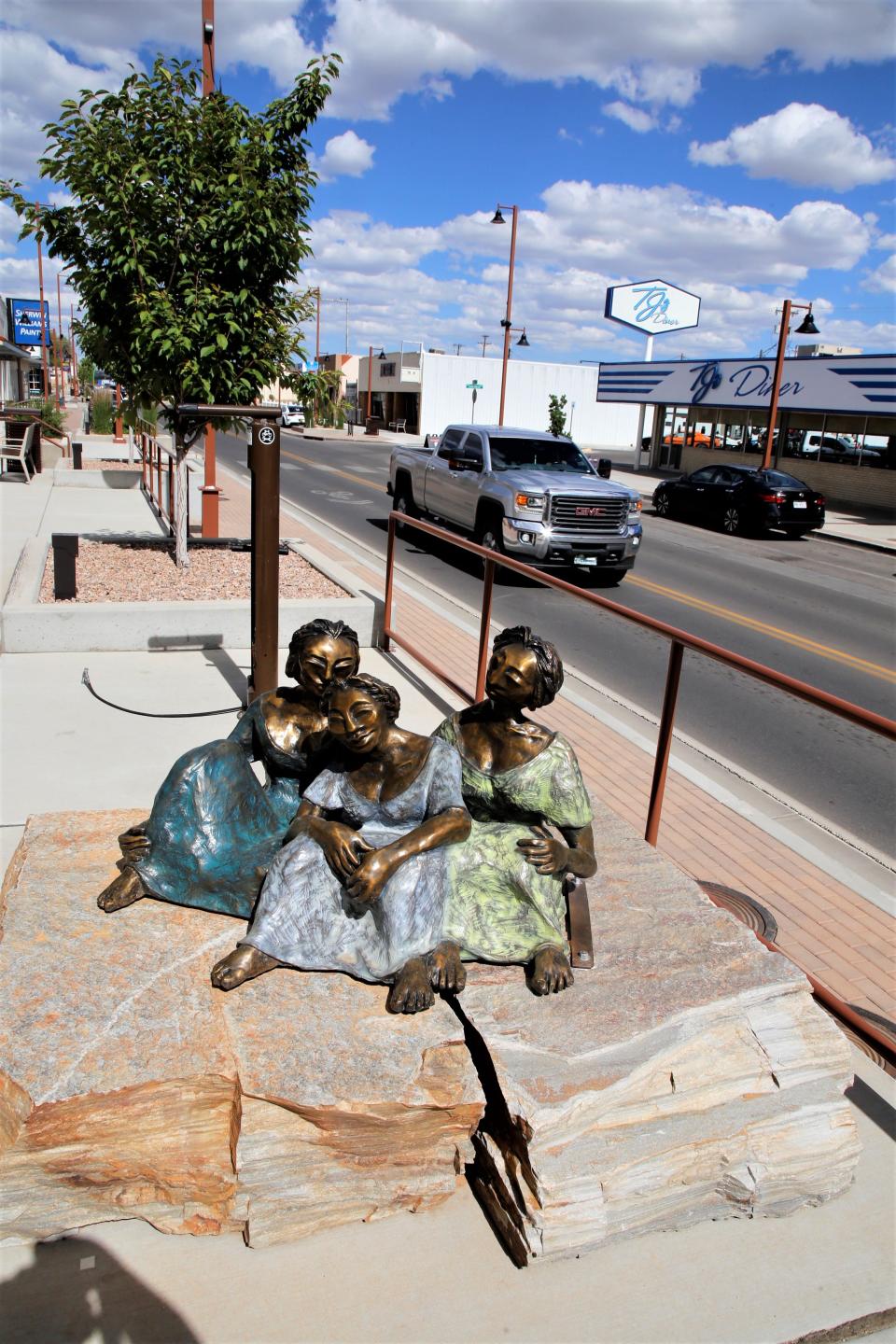 "Chat" by Shohini Ghosh is one of the downtown sculptures that could be considered for purchase by members of the Farmington City Council.