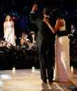 <p>President Obama celebrated his historic win as the first Black President of the United States in 2009. Wearing a white chiffon evening gown designed by Jason Wu, First Lady Michelle Obama joined the President for the first dance to "At Last" by Etta James, which Beyoncé sang. </p>