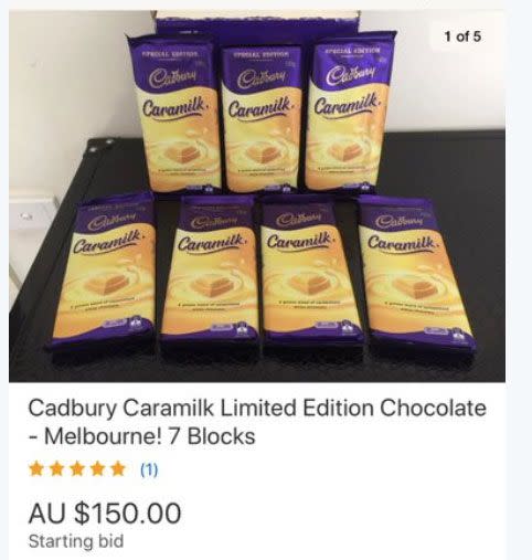 Blocks of Caramilk are selling on eBay for $150. Source: eBay