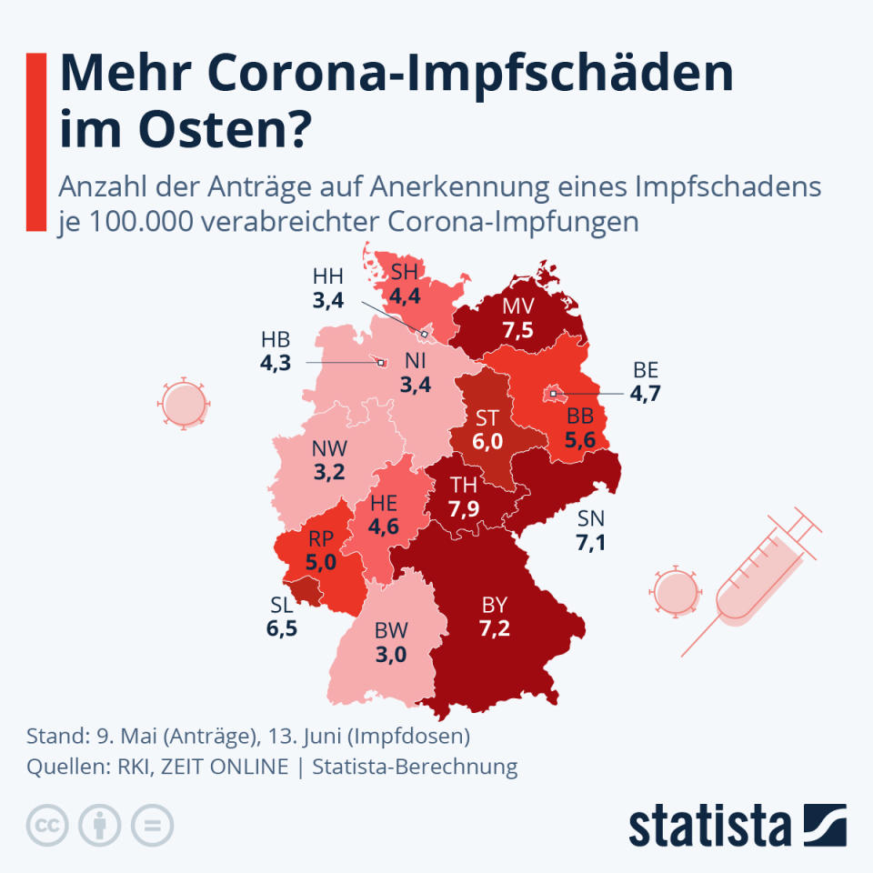 Mehr Corona-Impfschäden im Osten? (Quelle: RKI/Zeit Online)