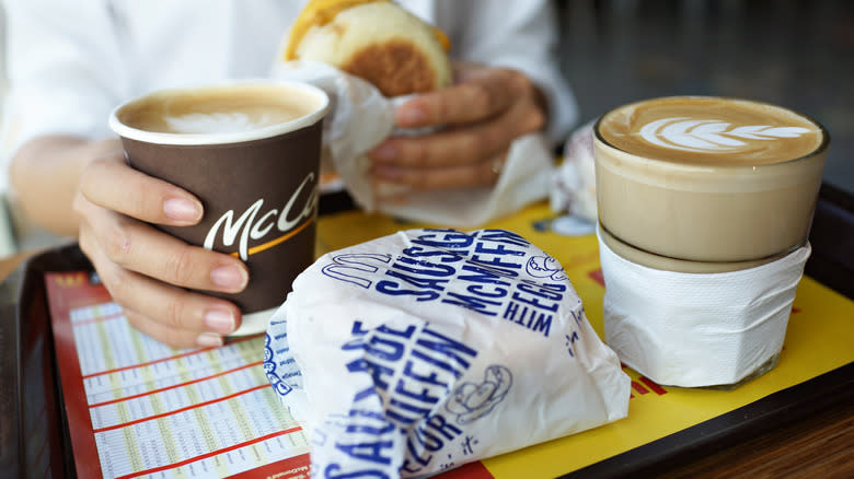 wrapped sausage mcmuffin on tray