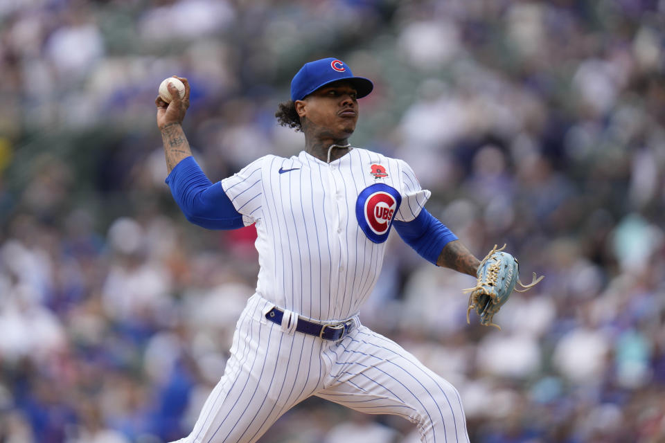 Chicago Cubs starting pitcher Marcus Stroman throws during the first inning of a baseball game against the Tampa Bay Rays Monday, May 29, 2023, in Chicago. (AP Photo/Erin Hooley)