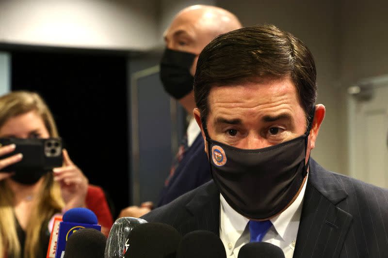 Arizona Governor Doug Ducey takes questions from the media at the U.S. Business Day event in Taipei