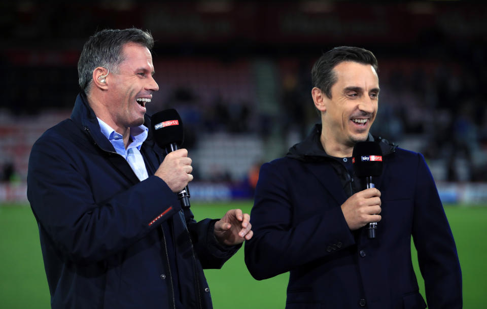 Jamie Carragher got one over Gary Neville, winning a bet in the Premier League preview show