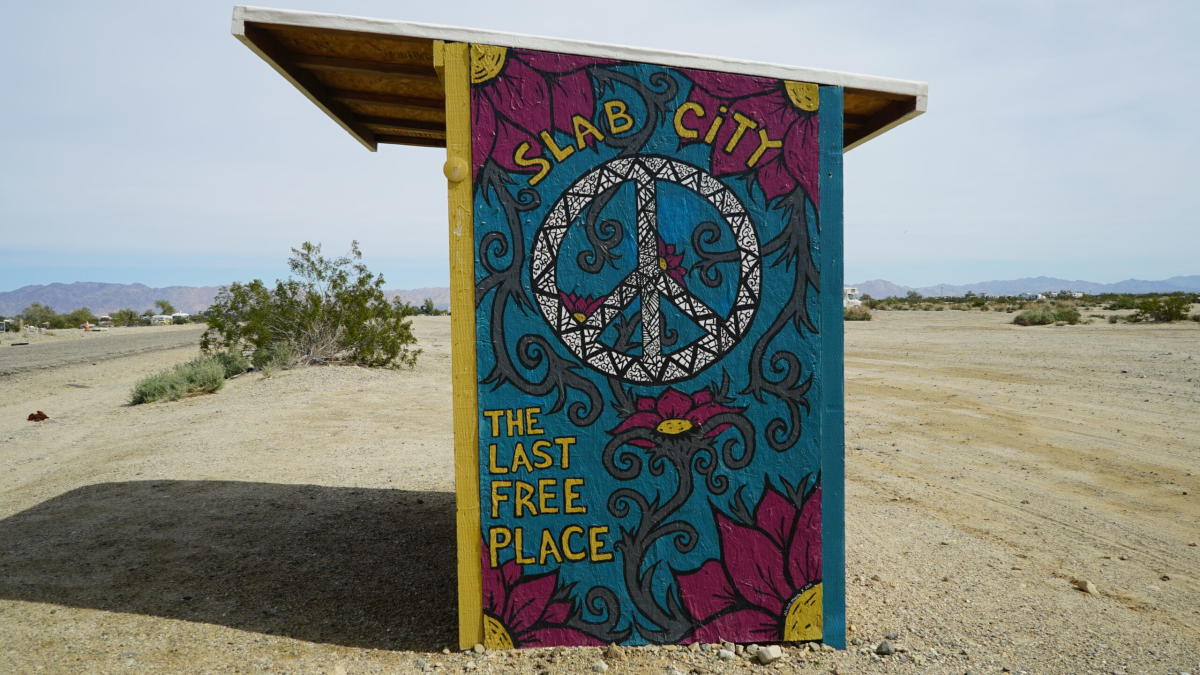 God is Love painted mail box at Salvation Mount, Slab City, near