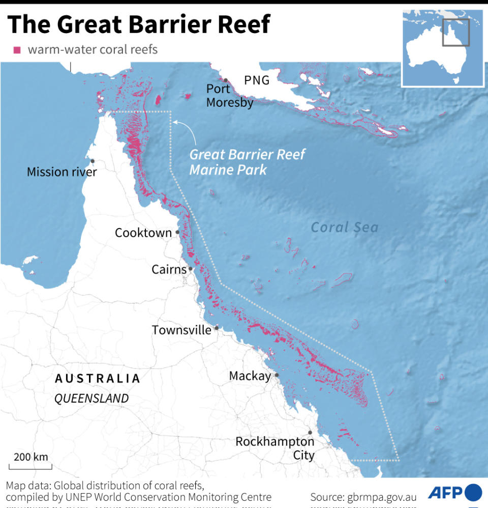 <span>Map of the Great Barrier Reef</span><div><span>John SAEKI</span><span>AFP</span></div>