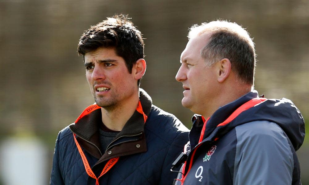 Alastair Cook with Richard Hill, right.