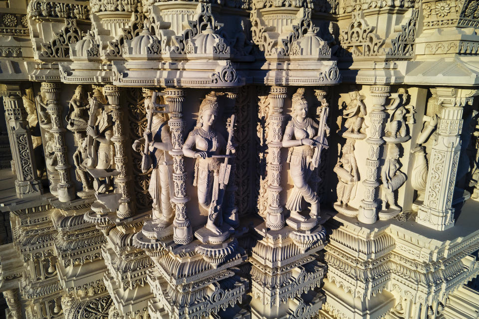 BAPS Swaminarayan Akshardham, the largest Hindu temple outside India in the modern era, is in Robbinsville, New Jersey, on Sunday, November 19, 2023. (AP Photo/Ted Shaffrey)