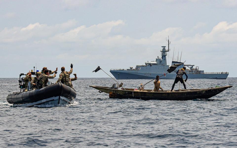 HMS Trent operating in the Gulf of Guinea in 2021