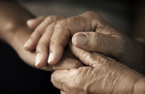 <span class="caption">New genetic research could help identify those most at risk of suicide.</span> <span class="attribution"><a class="link " href="https://www.shutterstock.com/image-photo/hands-elderly-woman-holding-hand-younger-110911754" rel="nofollow noopener" target="_blank" data-ylk="slk:Shutterstock;elm:context_link;itc:0;sec:content-canvas">Shutterstock</a></span>