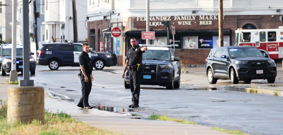 Three people are in critical condition, including a young child, after they were struck by a vehicle Tuesday evening, Aug. 2, 2022 on Warren Avenue near Pleasant Street in Brockton.