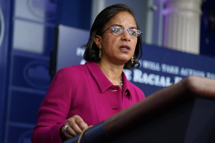 White House Domestic Policy Adviser Susan Rice speaks during a press briefing at the White House, Tuesday, Jan. 26, 2021, in Washington. (AP Photo/Evan Vucci)