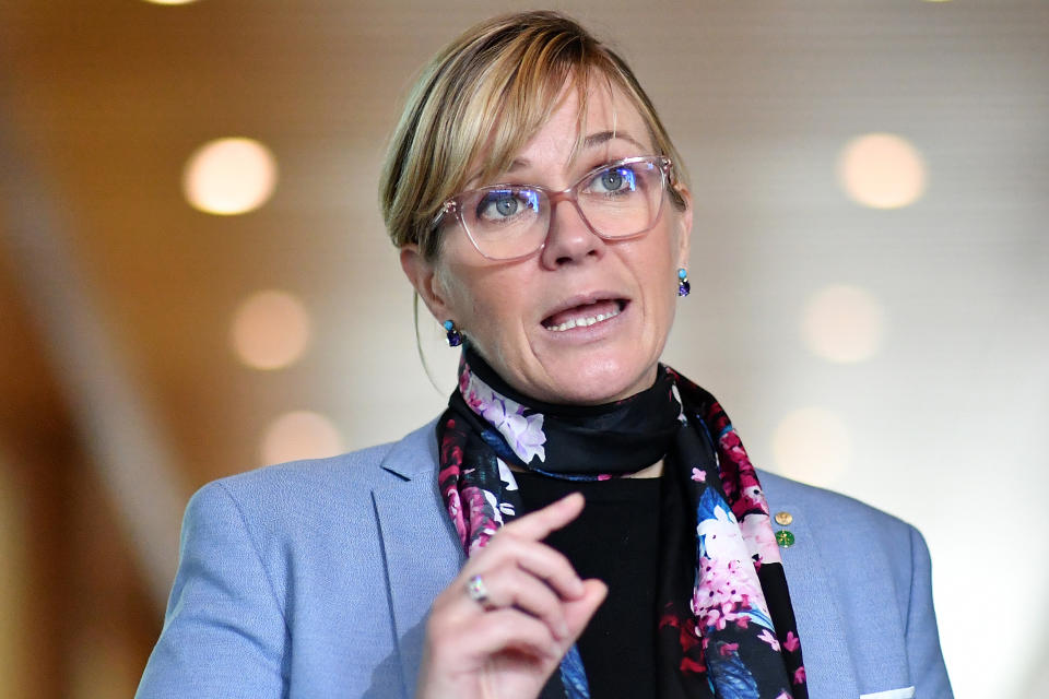 Zali Steggall, pictured here during a press conference at Parliament House.