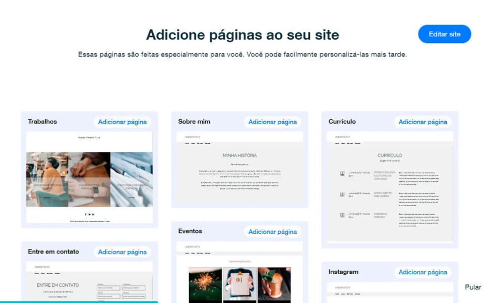 Personalize seu site com temas e páginas (Captura de tela: André Magalhães)
