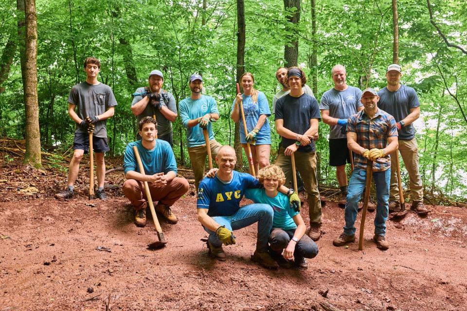 Several dozen Knoxville area residents who enjoy trail hiking or biking spent May 4 improving trails around Concord Park in west Knoxville. The work was led by Appalachian Mountain Bike Club.